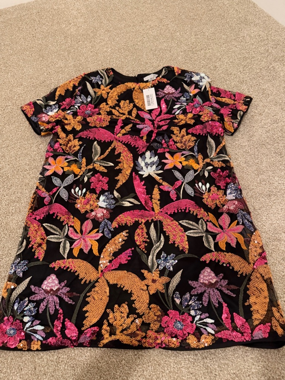Baltic Born Patricia Sequin Short Dress Medium Embroidered Glam Floral Sparkle L - Picture 3 of 3